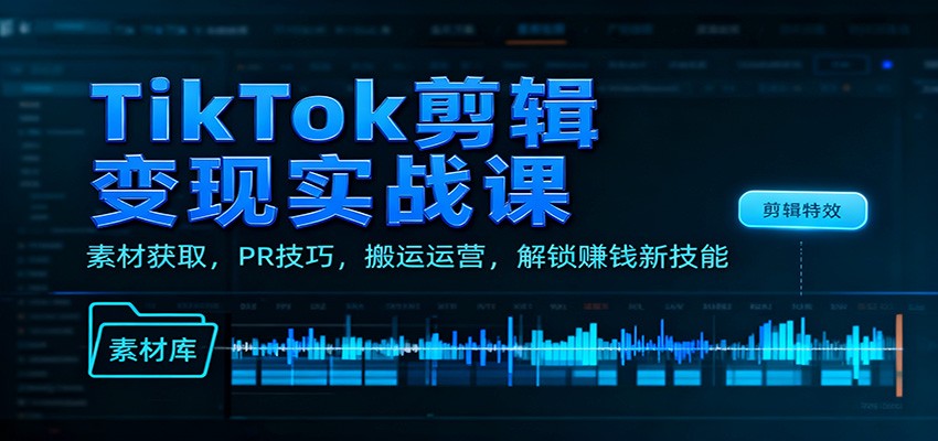 TikTok剪辑变现实战课：素材获取，PR技巧，搬运运营，解锁赚钱新技能-鸿雁学习网