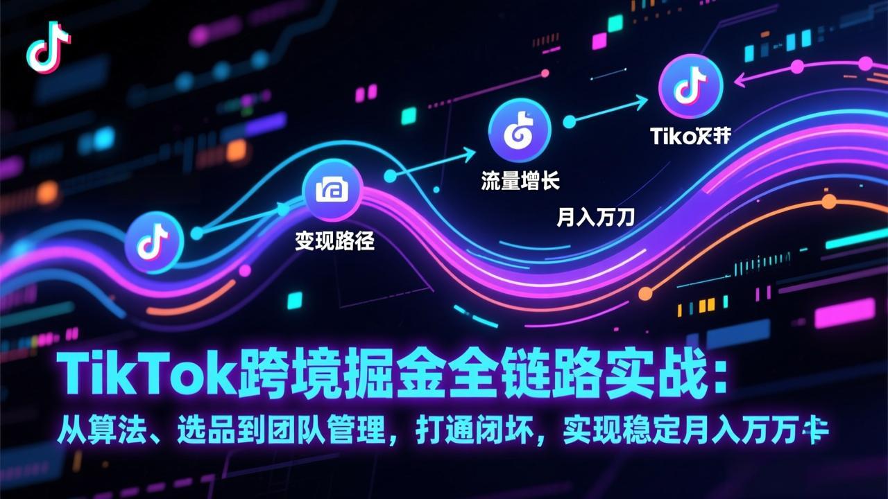 TikTok跨境掘金全链路实战：从算法、选品到团队管理，打通闭环，实现稳定月入万刀-鸿雁学习网