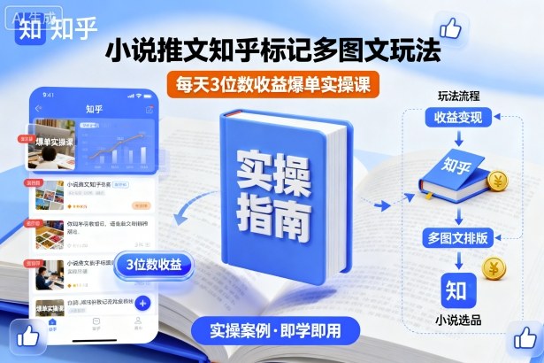 小说推文知乎标记多图文玩法，每天3位数收益爆单实操课-鸿雁学习网