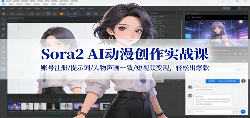 Sora2 AI动漫创作实战课：账号注册/提示词/人物声画一致/短视频变现，轻松出爆款-鸿雁学习网