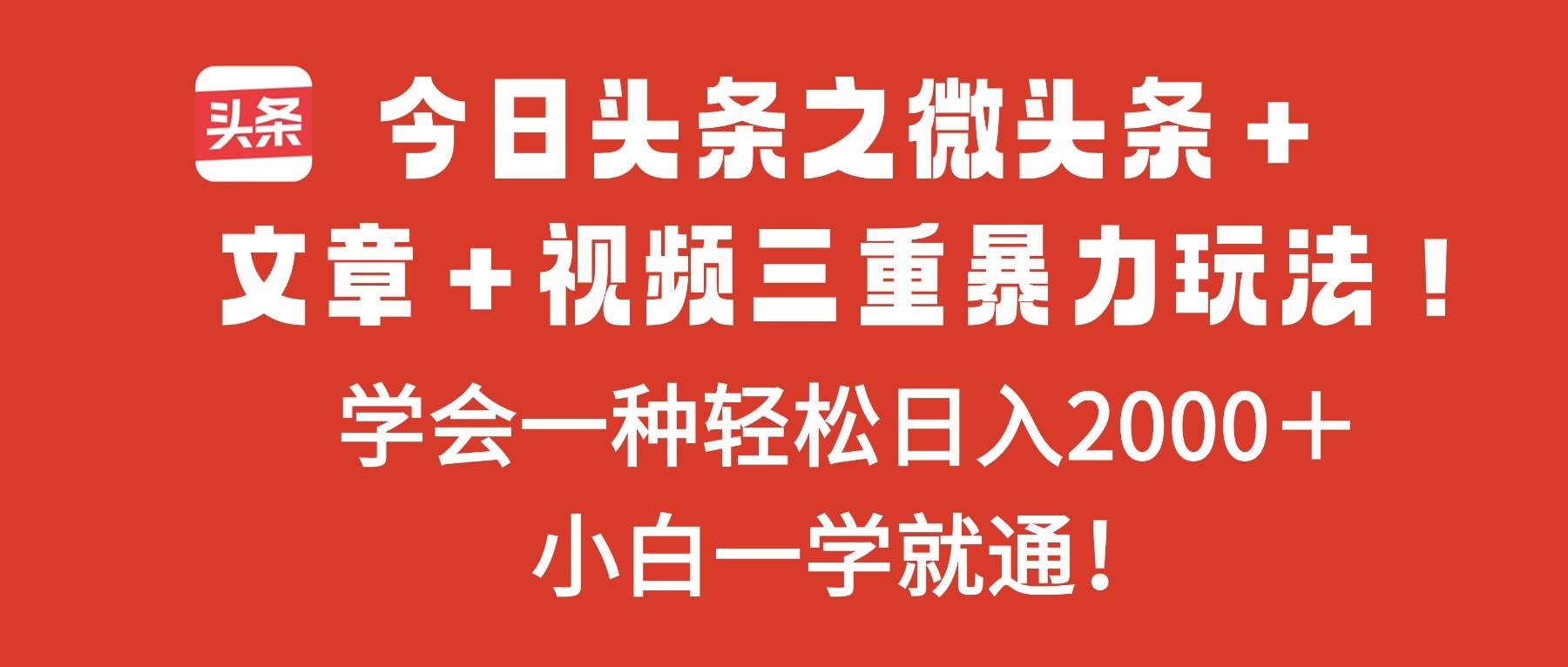 （16556期）今日头条之微头条＋文章＋视频三重暴力玩法，学会一种轻松日入2000＋，…-鸿雁学习网