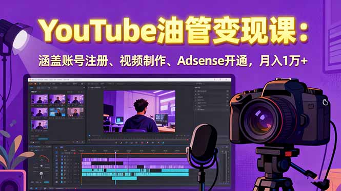 2025YouTube油管变现课：涵盖账号注册、视频制作、Adsense开通，月入1万+-鸿雁学习网
