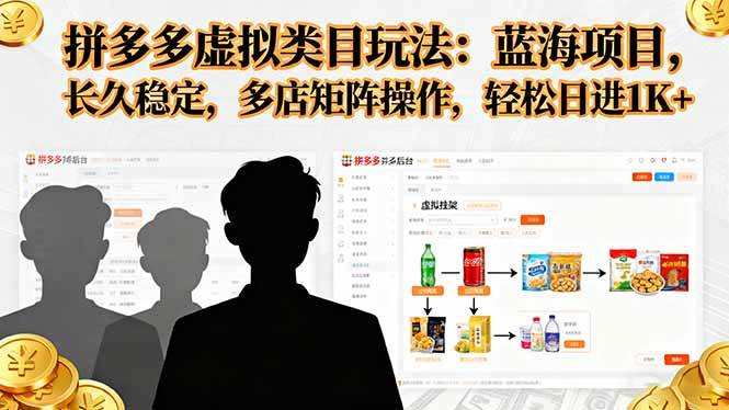 （16236期）拼多多虚拟类目玩法，蓝海项目，长久稳定，多店矩阵操作，轻松日进1K+-鸿雁学习网