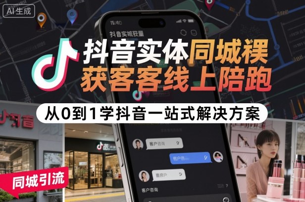 抖音实体同城获客线上陪跑，从0到1学抖音一站式解决方案-鸿雁学习网