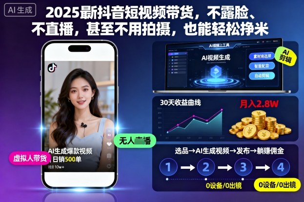 2025最新抖音短视频带货，不露脸、不直播，甚至不用拍摄，也能轻松挣米-鸿雁学习网