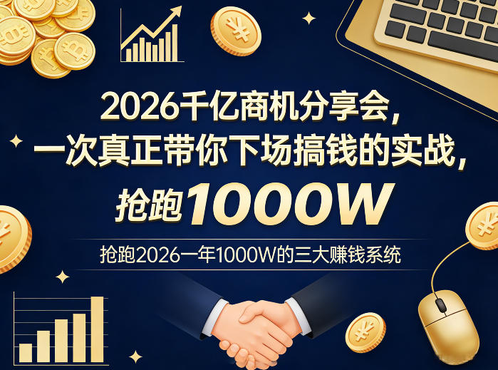 2026千亿商机分享会，一次真正带你下场搞钱的实战，抢跑2026一年1000W的三大賺钱系统-鸿雁学习网