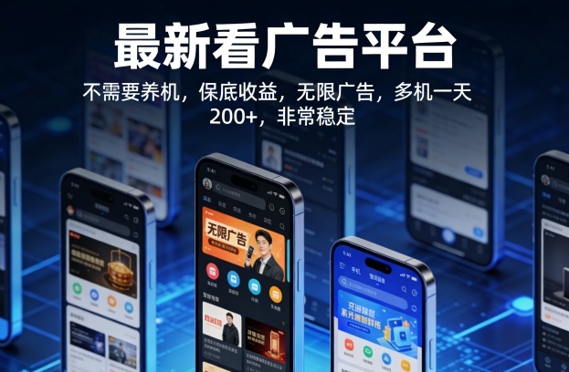 最新看广告平台，不需要养机，保底收益，无限广告，多机一天200+，非常稳定【揭秘】-鸿雁学习网