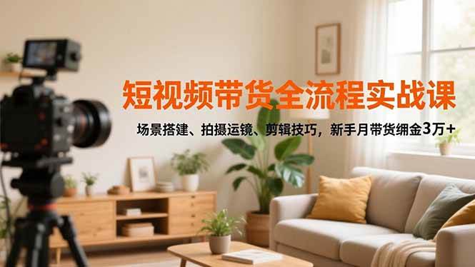 （16680期）短视频带货全流程实战课，场景搭建、拍摄运镜、剪辑技巧，新手月带货佣金3万+-鸿雁学习网