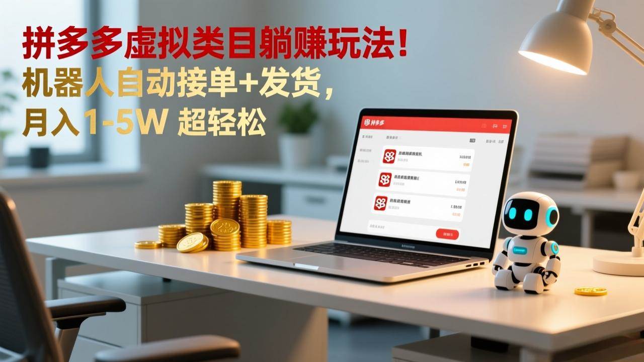 （17174期）多多虚拟类目躺赚玩法！机器人自动接单+发货，月入 1-5W 超轻松-鸿雁学习网