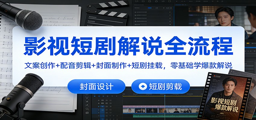影视短剧解说全流程：文案创作+配音剪辑+封面制作+短剧挂载，零基础学爆款解说-鸿雁学习网