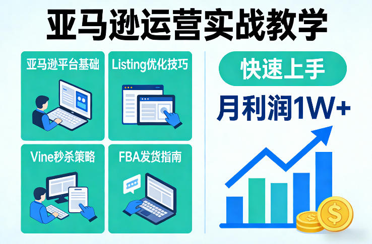 亚马逊运营实战教学，亚马逊平台+Listing优化+Vine秒杀+FBA发货等，快速上手，实现店铺月利润1W-鸿雁学习网