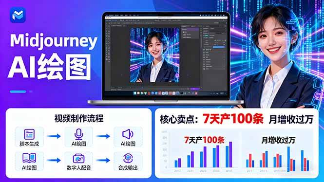 （16049期）AI绘图照片开口说话视频制作：Midjourney+数字人，7天产100条月增收过万-鸿雁学习网