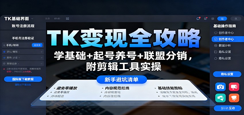 TK变现全攻略：学基础+起号养号+联盟分销，附剪辑工具实操-鸿雁学习网