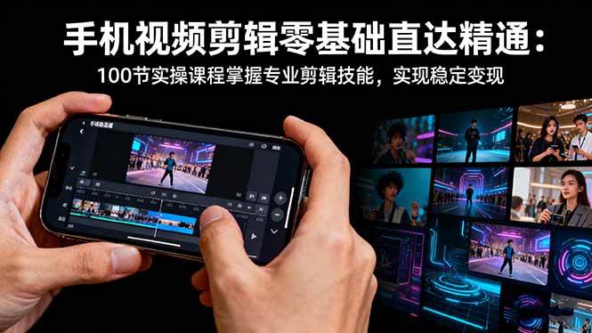 （16466期）手机视频剪辑零基础直达精通：100节实操课程掌握专业剪辑技能，实现稳…-鸿雁学习网