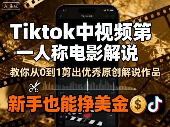 Tiktok中视频第一人称电影解说，教你从0到1剪出一个优秀的原创解说作品，新手也能挣美金-鸿雁学习网
