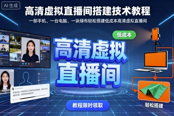 高清虚拟直播间搭建技术教程，一部手机、一台电脑、一块绿布轻松搭建低成本高清虚拟直播间-鸿雁学习网