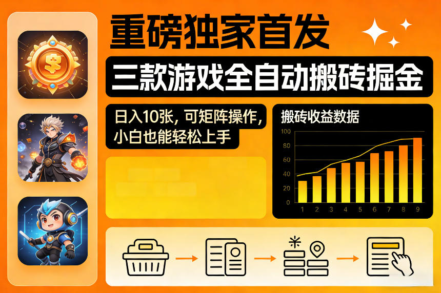 重磅独家首发，三款游戏全自动搬砖掘金，日入10张，可矩阵操作，小白也能轻松上手【揭秘】-鸿雁学习网