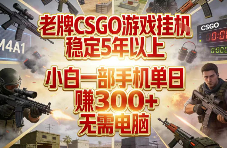 老牌CSGO游戏挂G，稳定5年以上，小白一部手机单日賺3张+，无需电脑【揭秘】-鸿雁学习网