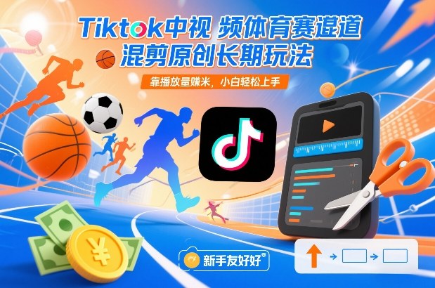 Tiktok中视频体育赛道混剪原创长期玩法，靠播放量賺米，小白轻松上手-鸿雁学习网