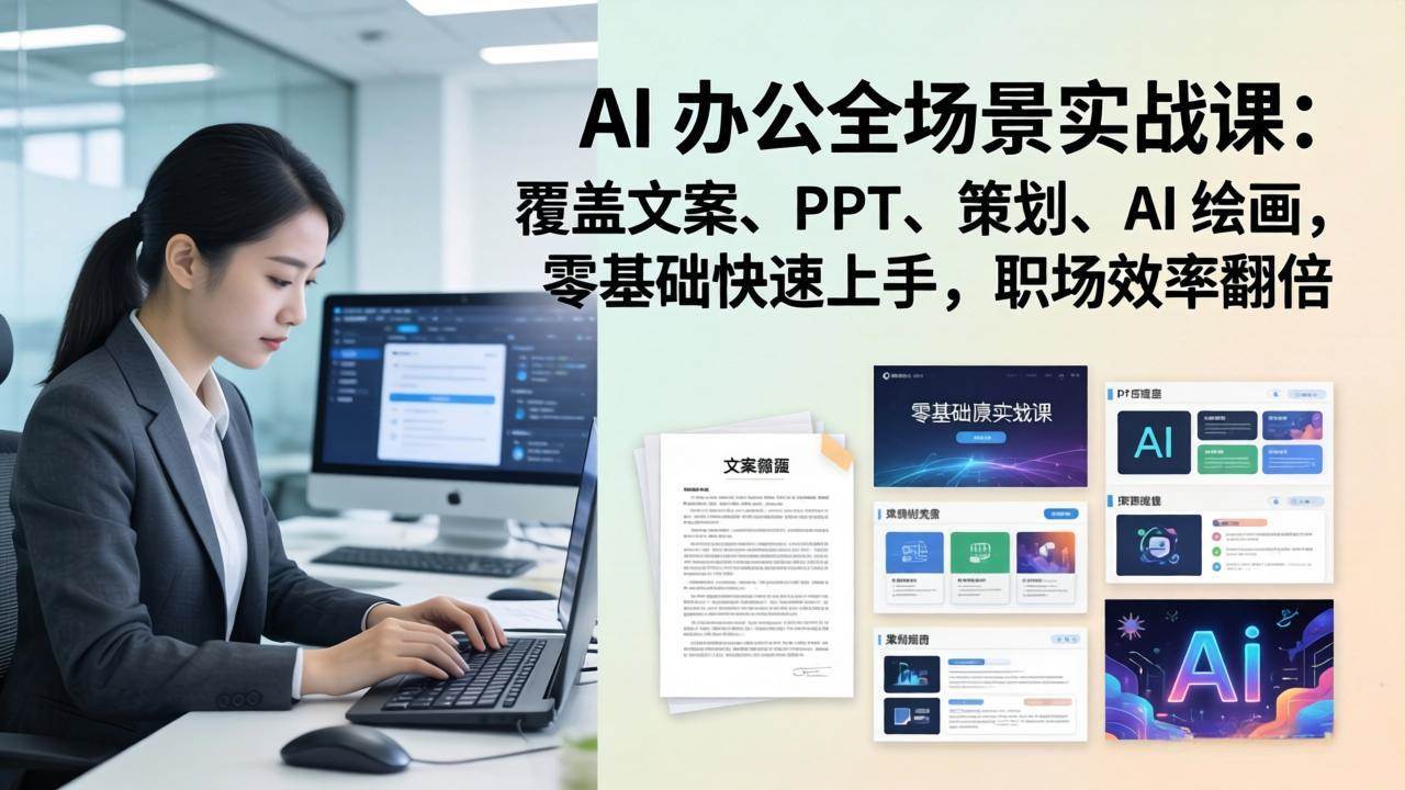 （17732期） AI 办公全场景实战课：覆盖文案、PPT、策划、AI 绘画，零基础快速上手，职场效率翻倍-鸿雁学习网