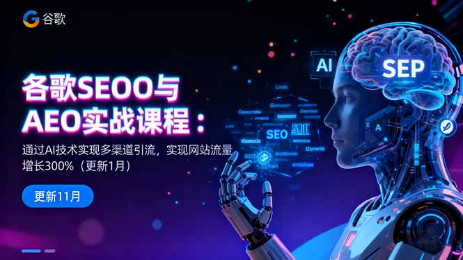 谷歌SEO与AEO实战课程：通过AI技术实现多渠道引流，实现网站流量增长300%-鸿雁学习网