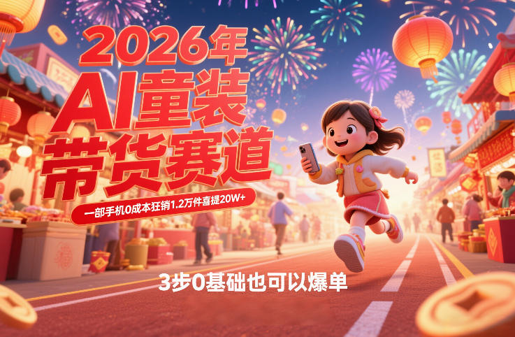 AI童装新春带货赛道，一部手机0成本狂销1.2万件喜提20W+，3步0基础也可以爆单-鸿雁学习网