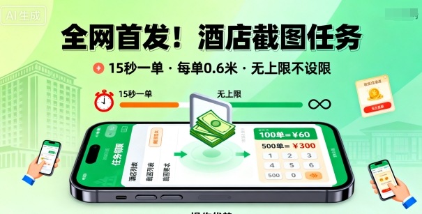 全网首发！酒店截图任务，15秒一单，每单0.6米，任务无上限不设限，矩阵操作单日3张到手【揭秘】-鸿雁学习网