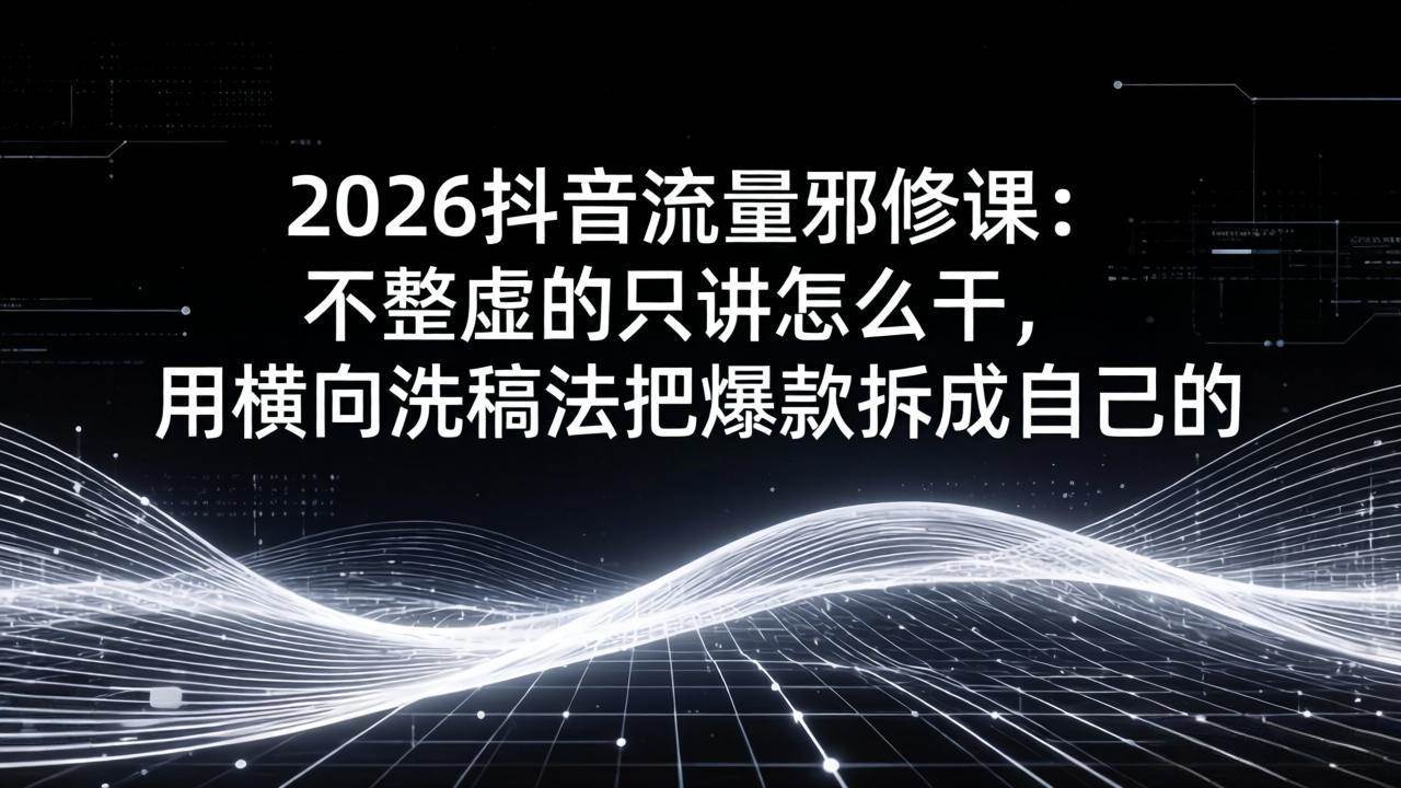 （17725期）2026抖音流量邪修课：不整虚的只讲怎么干，用横向洗稿法把爆款拆成自己的-鸿雁学习网