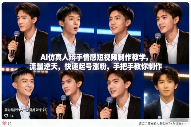 AI仿真人辩手情感短视频制作教学，流量逆天，快速起号涨粉，手把手教你制作-鸿雁学习网