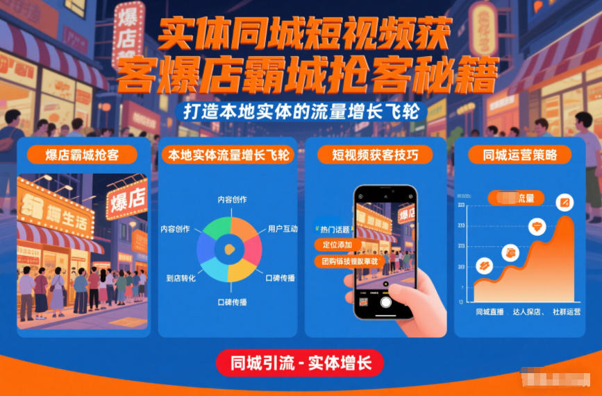 实体同城短视频获客爆店霸城抢客秘籍,打造本地实体的流量增长飞轮-鸿雁学习网