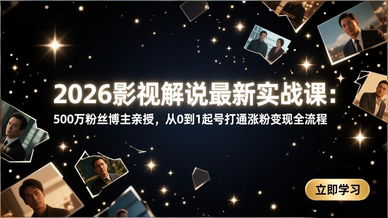 2026影视解说最新实战课:500万粉丝博主亲授,从0到1起号打通涨粉变现全流程-鸿雁学习网
