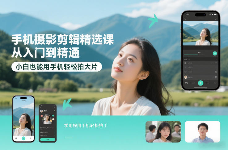 手机摄影剪辑精选课，从入门到精通，小白也能用手机轻松拍大片-鸿雁学习网