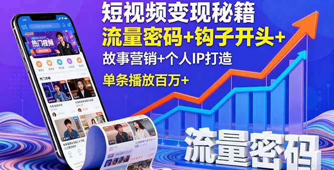 （16079期）短视频变现秘籍，流量密码+钩子开头+故事营销+个人IP打造，单条播放百万+-鸿雁学习网