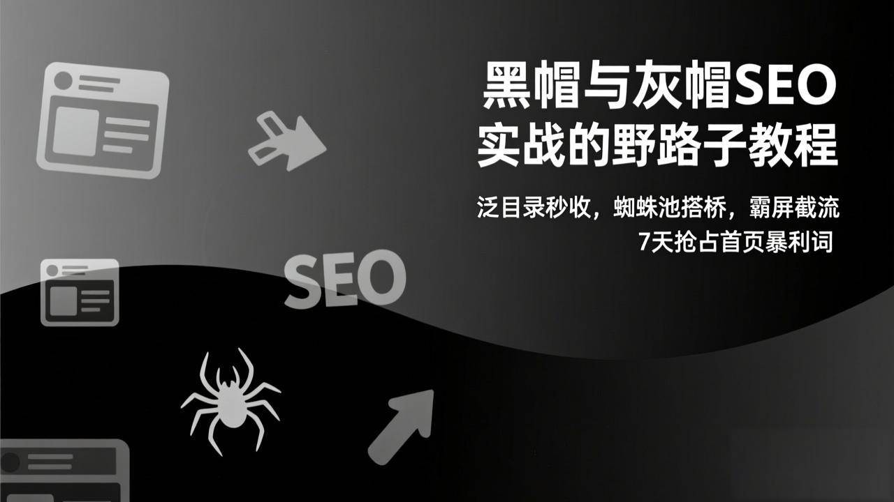 （17125期）黑帽与灰帽SEO实战的野路子教程：泛目录秒收，蜘蛛池搭桥，霸屏截流，7天抢占首页暴利词-鸿雁学习网