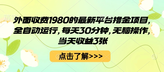 外面收费1980的最新平台撸金项目，全自动运行，每天30分钟，无脑操作，当天收益3张【揭秘】-鸿雁学习网