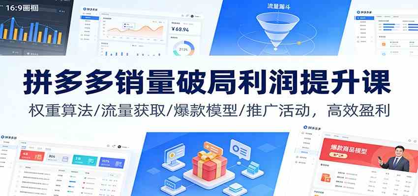 拼多多销量破局利润提升课：权重算法/流量获取/爆款模型/推广活动，高效盈利-鸿雁学习网