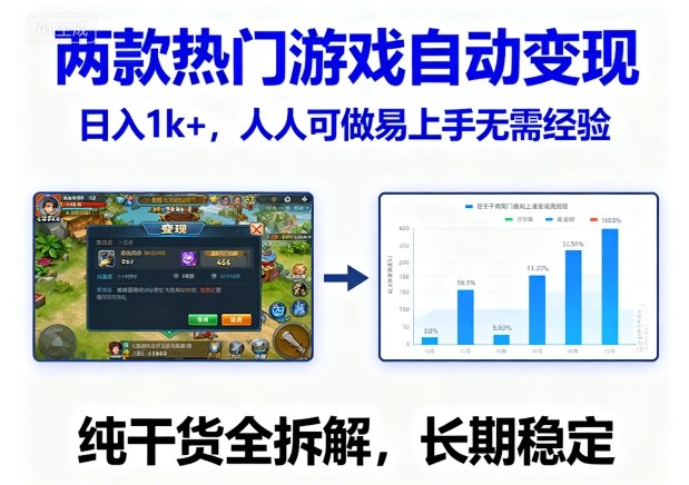两款热门游戏自动变现，日入1k+，人人可做易上手无需经验，纯干货全拆解，长期稳定【揭秘】-鸿雁学习网