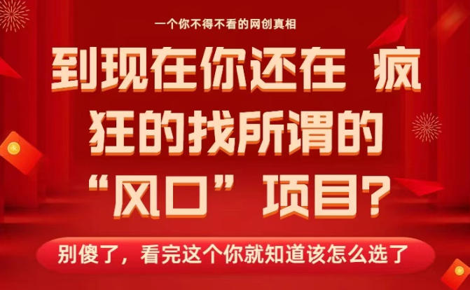 马上26年了，你还在找所谓的风口项目？别傻了，看完这个你全都懂了！【揭秘】-鸿雁学习网