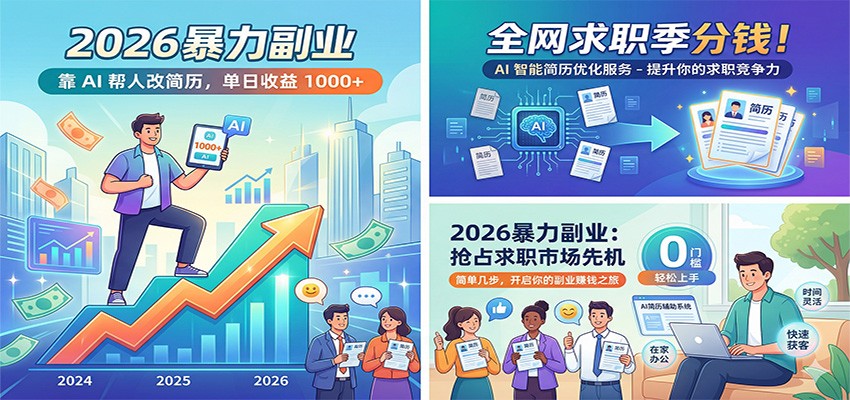2026暴力副业：靠AI帮人改简历，单日收益1000+，全网求职季分钱-鸿雁学习网