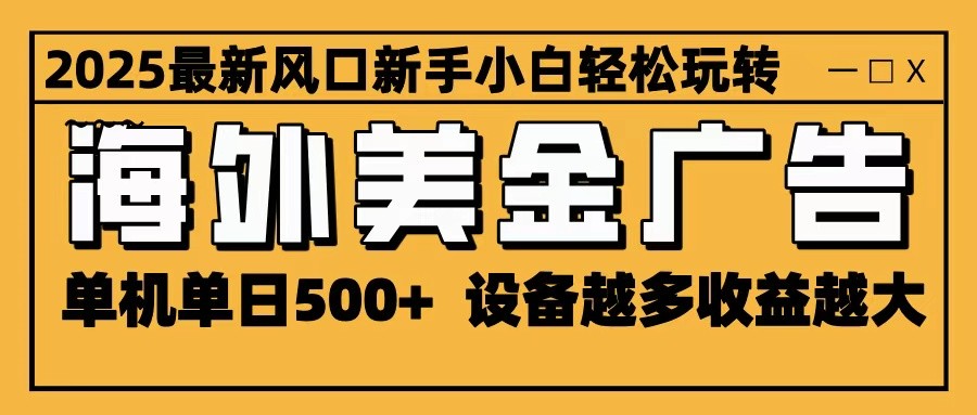 2025最新风口 海外美金广告 单机单日500+ 可无限放大 设备越多收益越大 轻松上手-鸿雁学习网