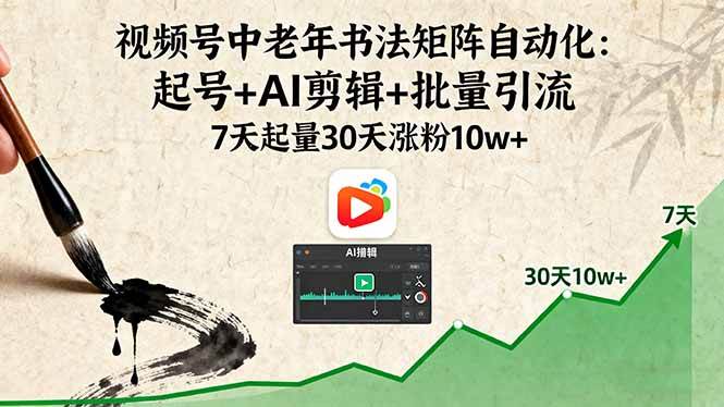 （16022期）视频号中老年书法矩阵自动化：起号+AI剪辑+批量引流 7天起量30天涨粉10w+-鸿雁学习网