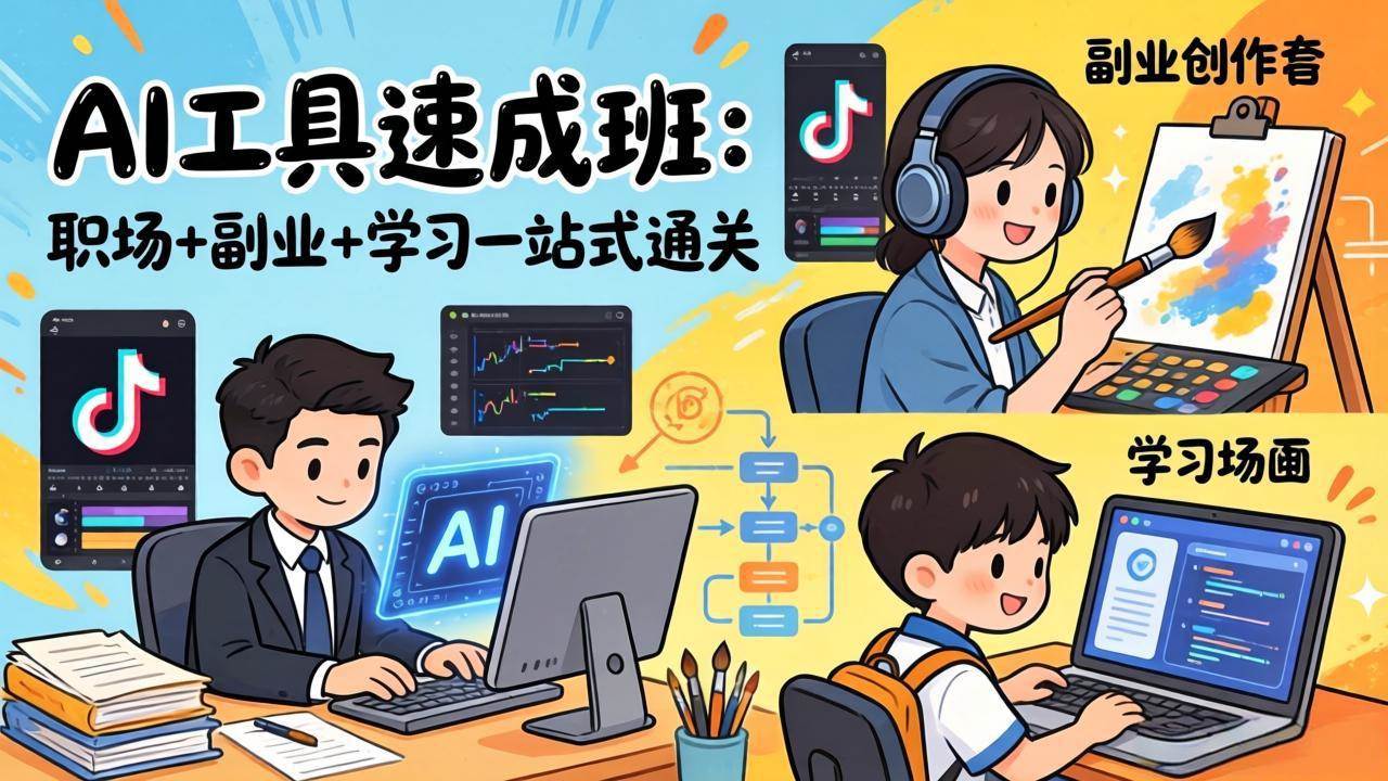 （17650期）AI工具速成班：职场+副业+学习一站式通关，20+爆款类型+剪映技巧+抖音算法，0基础快速上手-鸿雁学习网