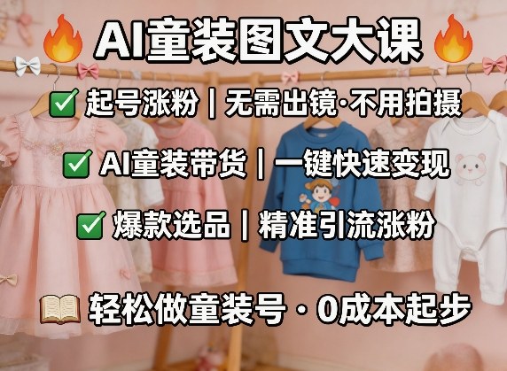 AI童装图文剪辑，某社群童装图文大课，起号涨粉、AI童装带货、爆款选品，无需出镜和拍摄-鸿雁学习网