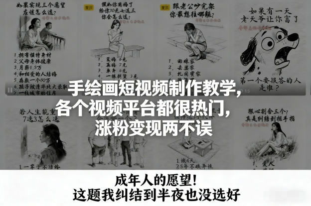 手绘画短视频制作教学，各个视频平台都很热门，涨粉变现两不误-鸿雁学习网