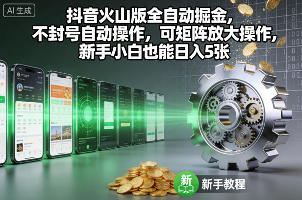 抖音火山版全自动掘金，不封号自动操作，可矩阵放大操作，新手小白也能日入5张【揭秘】-鸿雁学习网