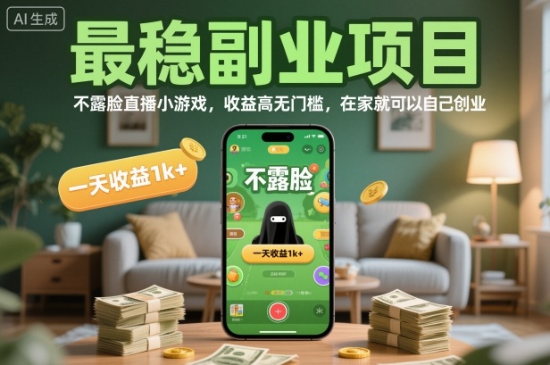 最稳副业项目，不露脸直播小游戏，收益高无门槛，一天收益1k+，在家就可以自己创业【揭秘】-鸿雁学习网