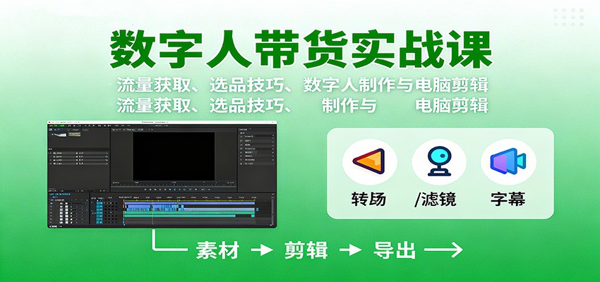 数字人变现实战课：流量获取、选品技巧、数字人制作与电脑剪辑-鸿雁学习网