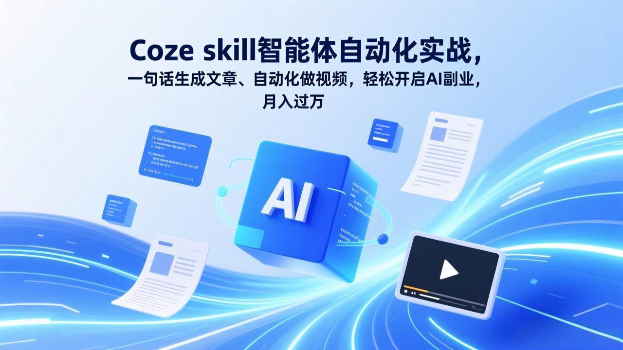 （17399期）Coze skill智能体自动化实战，一句话生成文章、自动化做视频，轻松开启AI副业，月入过万-鸿雁学习网