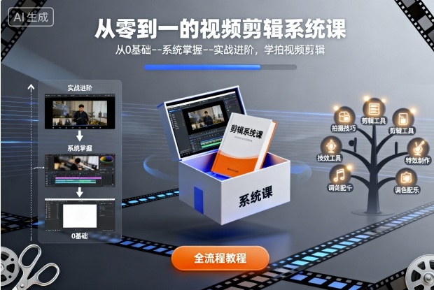 从零到一的视频剪辑系统课，从0基础–系统掌握–实战进阶，学拍视频剪辑-鸿雁学习网