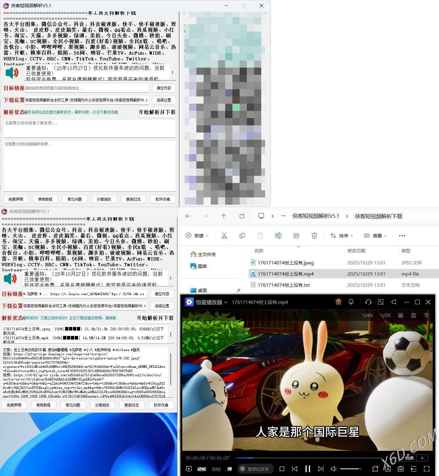 侠客多平台短视频解析去水印工具 V5.1-鸿雁学习网